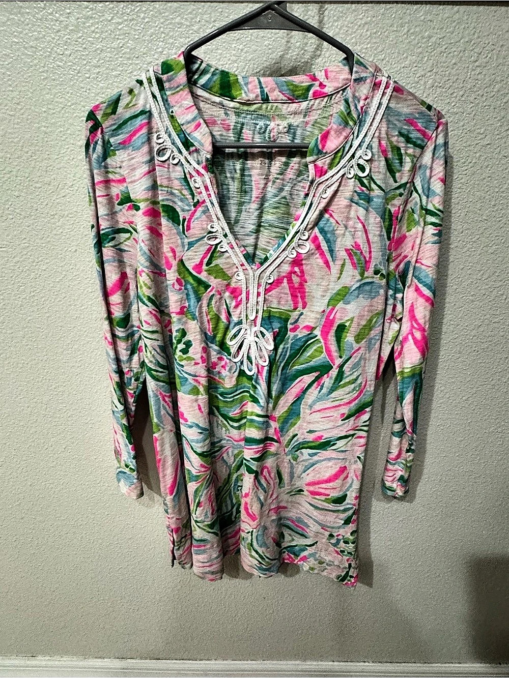 Lilly Pulitzer Angel Fish Tunic Floral Pink & Green